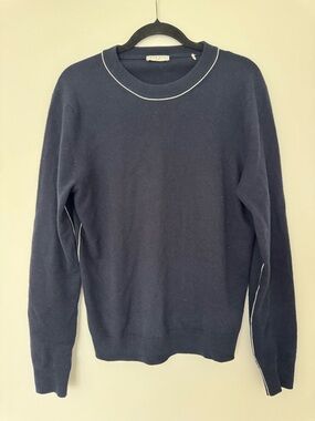 Sandro Navy Crewneck Sweater with Contrast Piping